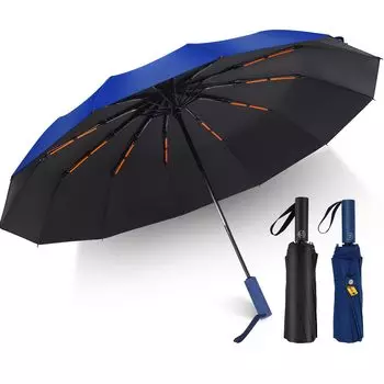 Складной зонт для мужчин, большой, 12-кратный, складной, большой, автоматический, сильный ветер, складной, ультрафиолетовый, солнечный и дождливый, для дождливой погоды, для тяжелого, для в комплекте тёмно-синий