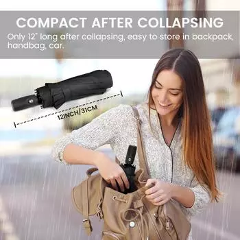 Складной зонт двухслойный легкий ветрозащитный 9-реберный зонтик 23 дюйма автоматический портативный прочный водонепроницаемый