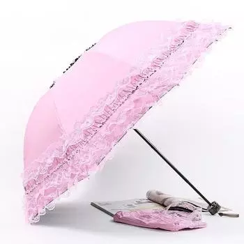 Складной зонт принцессы, анти-УФ-защитный кружевной зонтик для девочек и женщин, ветрозащитный зонт от дождя, портативный женский зонтик для путешествий Rose red