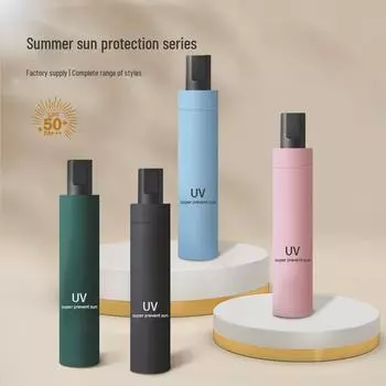 Складной зонт UV Black - защита от солнца/дождя и ультрафиолета для женщин Manual UV - Light Blue