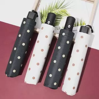 Складной зонтик с защитой от ультрафиолета в горошек, черный, с клеем – корейский небольшой свежий дизайн для солнца/дождя