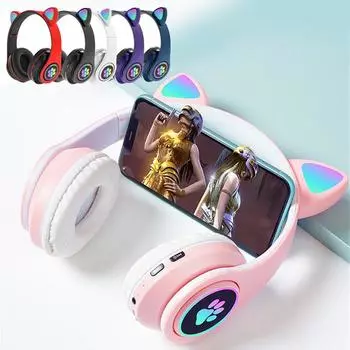 Складные беспроводные наушники с милым котом, Bluetooth-гарнитура, Hi-Fi музыкальные стереонаушники с поддержкой tf-карты для детей, подарки для девочек красный
