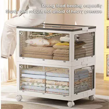 Складные контейнеры для хранения с колесной организацией, складной штабелируемый контейнер для хранения, прозрачный 2 layers Medium size