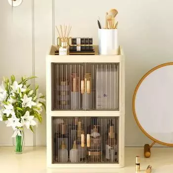 Складные коробки для хранения косметики с двойной дверью, не требующие сборки, органайзер для канцелярских принадлежностей, многослойная полка для хранения канцелярских принадлежностей