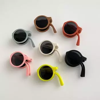 Складные круглые солнцезащитные очки в стиле ретро для детей, винтажные детские солнцезащитные складные очки для мальчиков и девочек, милые портативные очки чёрный