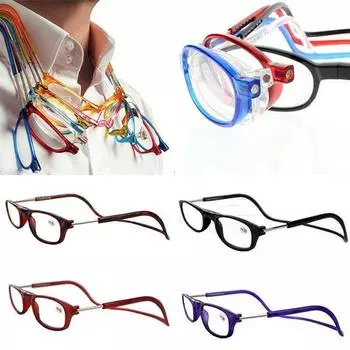 Складные магнитные сверхлегкие очки для чтения, мужские модные портативные очки для чтения для пожилых людей, легко повесить на шею + 1,0 ~ + 4,0 +4.0 чёрный