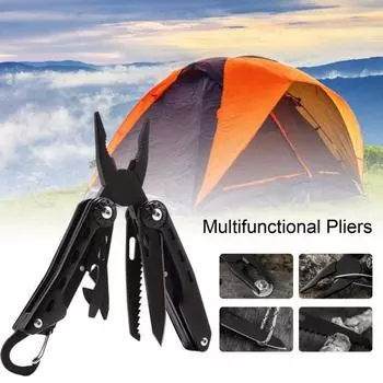 Складные многофункциональные плоскогубцы из нержавеющей стали. Прочные металлические универсальные карманные плоскогубцы для инструментов. Портативные складные для рыбалки на открытом воздухе, кемпинга, пешего туризма. чёрный