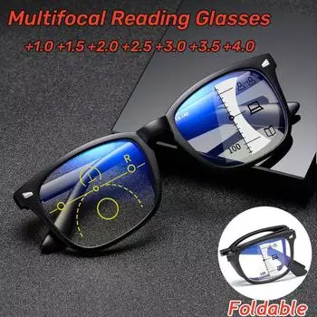Складные мультифокальные прогрессивные очки для чтения, линзы с защитой от синего света, оптические очки для мужчин и женщин, компьютерные очки для дальнозоркости, диоптрии 4.0