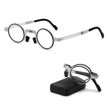 Складные очки для чтения для мужчин и женщин с металлической оправой, в комплекте с портативным плоским жестким футляром +1