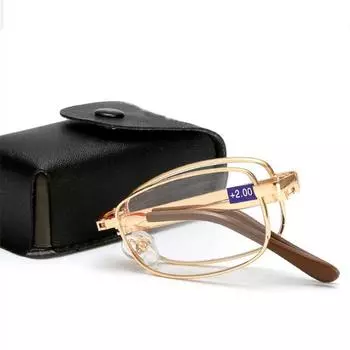 Складные очки для чтения, металлические подвесные очки, профессиональные очки для дальнозоркости 100 золотой