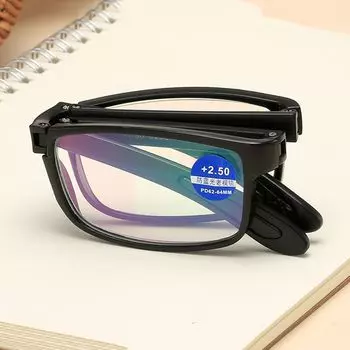 Складные очки для чтения с футляром для очков, защищающие от синего света, очки для пресбиопии, очки для гиперметропии 250 чёрный