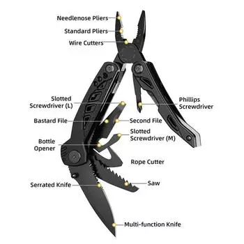 Складные плоскогубцы из нержавеющей стали, автомобильный аварийный спасательный многофункциональный инструмент для выживания на природе, кемпинга, пешего туризма чёрный