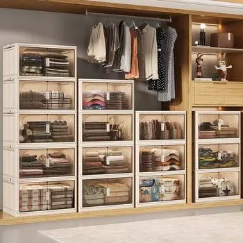 Складные прозрачные пластиковые шкафчики, установка не требуется. Легкая многофункциональная складная коробка для одежды с логотипом и цветом. 40cm-One layer белый