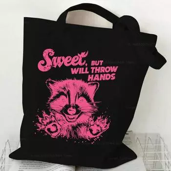 Складные сумки через плечо, забавные винтажные женские сумки с изображением енота, модные дизайнерские сумки с изображением енота для студентов, пляжные сумки для отдыха на природе, сумка-тоут