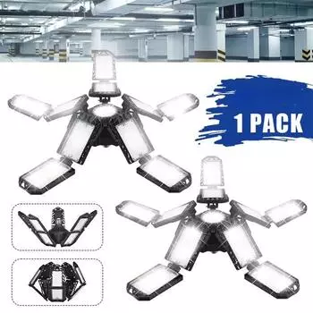 Складные светодиодные лампы E27 для гаража, регулируемые многопанельные потолочные лампы для освещения магазинов, мастерских и складов 5 Leaf-80W