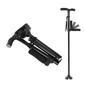 Складные треккинговые палки 95 см с двойной ручкой, прогулочные палки с фонариком, телескопические костыли для пожилых людей, надежные чёрный