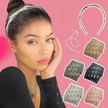 Складные выдвижные повязки на голову, карманная повязка для волос, весенняя волнистая складная повязка на голову без скольжения, портативный регулируемый обруч для волос для женщин и девочек One Size чёрный