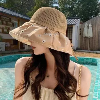 Склеенная анти-ультрафиолетовая шляпа-ведро женская летняя сшитая печать большой край защита лица солнцезащитная шляпа складная прохладная шляпа Average size (56-58cm) легкие хаки