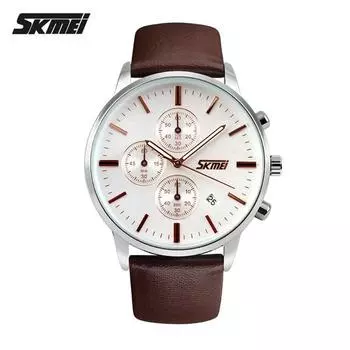 SKMEI 9103 Chrono Водонепроницаемые кожаные наручные часы