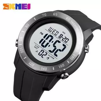 Skmei Большой циферблат светодиодные спортивные часы мужские хронограф повседневные 5Bar водонепроницаемые цифровые наручные часы обратный отсчет мужской будильник reloj hombre чёрный
