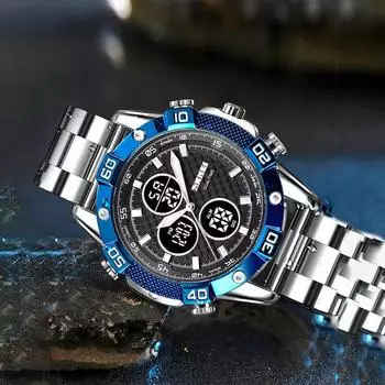 skmei business мужские электронные часы с двойным дисплеем 1838 гальванизированный циферблат из цинкового сплава многофункциональные мужские спортивные часы