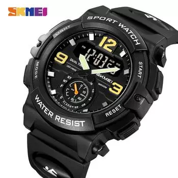 Skmei Цифровые электронные часы с большим циферблатом, модные спортивные часы для мужчин, водонепроницаемые кварцевые наручные часы с будильником, часы Horloges Mannen чёрный
