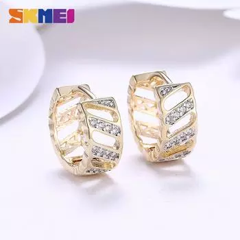 Skmei геометрические стразы женские серьги круглые полые женские ювелирные изделия модные круглые серьги-кольца для женщин 0.7 cm x1.7 cm шампанского/золотой