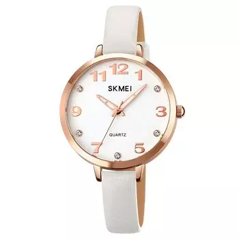SKMEI Кожаный ремешок Ультра арабский легко читаемый белый женские часы для старшей школы, стильный, простой, ремешок, часы, повседневный, деловой, тонкий, легкий,