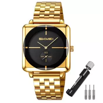 SKMEI Квадратные часы для Мужские часы из нержавеющей стали, Простые, Стильные, Стальные, Наручные часы, Джентльменские, Водонепроницаемые, Аналоговые, Деловые, Повседневные, Мужские часы,