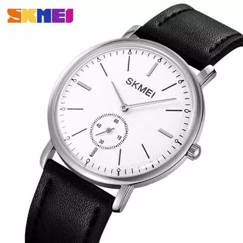 Skmei Большой циферблат простые кварцевые часы с механизмом мужские натуральная кожа ремешок 3 бар водонепроницаемые наручные часы Reloj Para Hombre чёрный