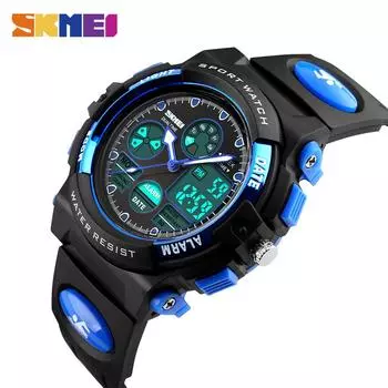 SKMEI LED Fashion Waterproof Watch Sports Kids Watches Children Waterproof Military Dual Display Wristwatches montre enfant чёрный