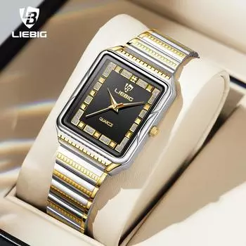 SKMEI & LIEBIG2024 Часы для мужчин Водонепроницаемые квадратные часы из нержавеющей стали в стиле ретро Деловые повседневные модные мужские кварцевые наручные часы