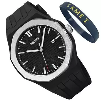 SKMEI Men s Quartz Watch Waterproof Black Silicone Band Large Date Display Fluorescent Casual Gift