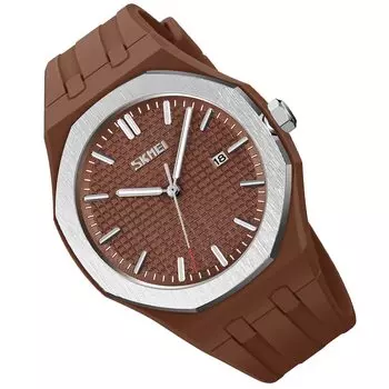 SKMEI Men s Quartz Watch Waterproof Silicone Band Large Brown Dial Date Display Fluorescent Casual Gift
