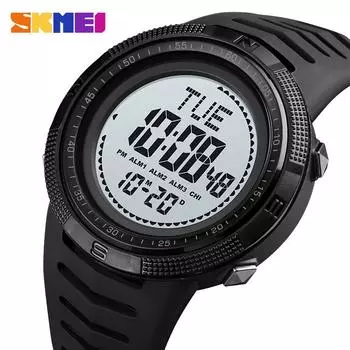 Skmei Многофункциональные мировое время компас обратный отсчет спортивные часы мужские подсветка цифровые наручные часы 50 м водонепроницаемые 3 будильника часы черный белый