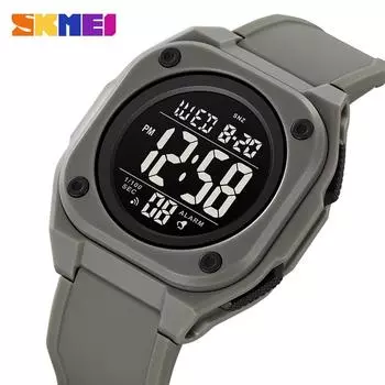Skmei Модные повседневные секундомеры с датой, неделей, 5 бар, водонепроницаемые наручные часы со светодиодной подсветкой, обратный отсчет, цифровые мужские спортивные часы с будильником серый