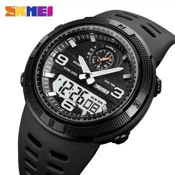 Skmei Модные японские цифровые часы с 3-часовым секундомером, спортивные наручные часы со светодиодной подсветкой, мужские водонепроницаемые часы-будильник с 5 барами