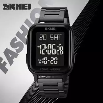 SKMEI модный бренд мужские спортивные часы с водонепроницаемым ремешком из нержавеющей стали светодиодные цифровые электронные часы золотой