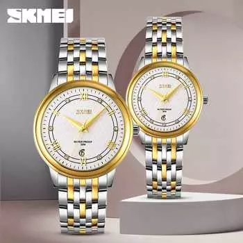 Skmei Moment Beauty Fashion Solid Steel Band Couple Watch Simple Casual Calendar Men and Women s Business Quartz Watch