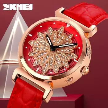 Skmei Moment Beauty Fashion Times Come and Go женские часы Diamond Flower Rotary Dial водонепроницаемые женские кварцевые часы белый