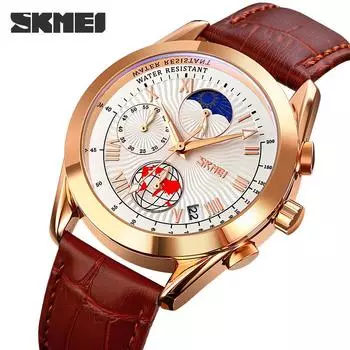 Skmei Часы-хронограф Moment Moon Phase, секундомер, мужской студенческий модный многофункциональный поясной мужской кварцевый наручный часы
