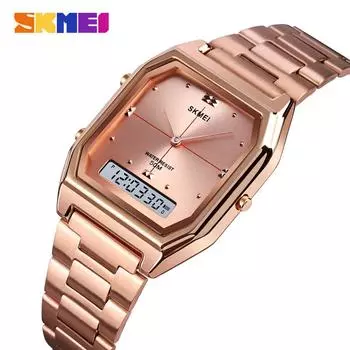 SKMEI мужские цифровые часы повседневные модные водонепроницаемые наручные часы из нержавеющей стали с двойным дисплеем для мужчин и мужчин серебряный