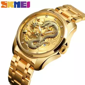SKMEI Мужские деловые кварцевые часы 3Bar Водонепроницаемые наручные часы с дисплеем даты и ремешком из нержавеющей стали