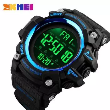 SKMEI мужские спортивные часы цифровые светодиодные часы с будильником обратного отсчета модные водонепроницаемые наручные часы 1384 хаки