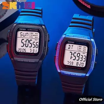 SKMEI Мужские светодиодные цифровые часы Спортивные водонепроницаемые хронограф с обратным отсчетом 50 м 12/24 часовые наручные часы серебряный