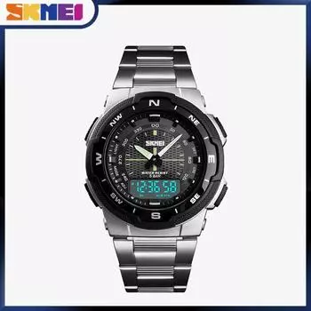 SKMEI Новые мужские модные спортивные часы, повседневные водонепроницаемые часы, многофункциональные цифровые наручные часы из нержавеющей стали с двойным дисплеем, мужские часы 1370