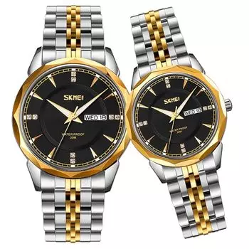 SKMEI Пара Парные часы пара пара парные часы пара мужские женские часы набор классические золотые серебряные браслет из нержавеющей стали водонепроницаемые бизнес роскошь