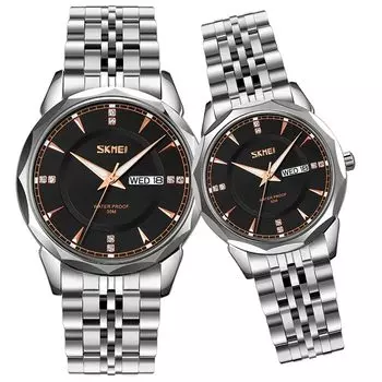 SKMEI Пара Парные часы Парные часы Пара Популярные парные часы Набор классических серебряных часов из нержавеющей стали Водонепроницаемые деловые часы класса люкс Подарок