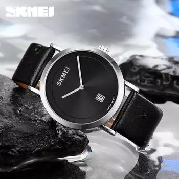 skmei популярные кварцевые часы для отдыха и бизнеса, мужские часы, водонепроницаемые кварцевые часы с кожаным ремешком, мужские часы серебряный