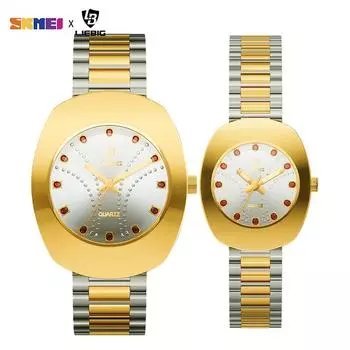 SKMEI простые часы для пар, мужские и женские кварцевые наручные часы, лучший бренд, женские водонепроницаемые часы золотой